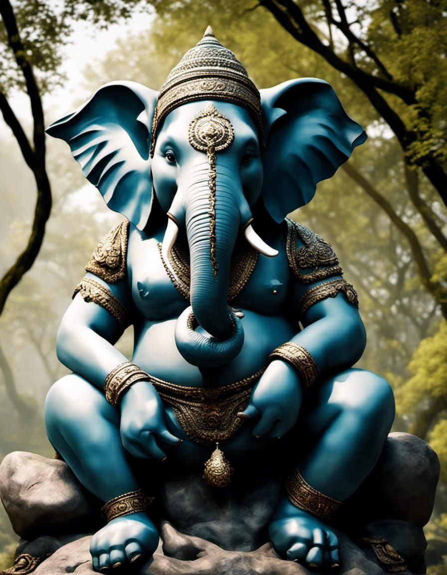 Ganesha Statue on Rock, Hindu God in 3D