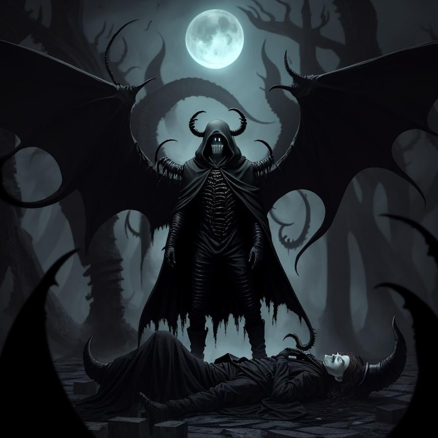 Lovecraftian Horned Cultist Studying Necromancy