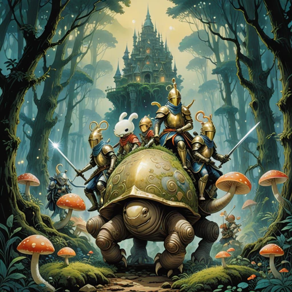 Knights Ride Glowing Snails in Enchanted Forest
