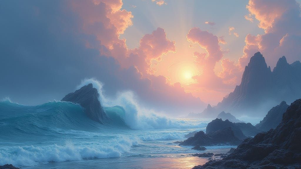 Dreamy Mythological Landscape in Impressionist Oil Style