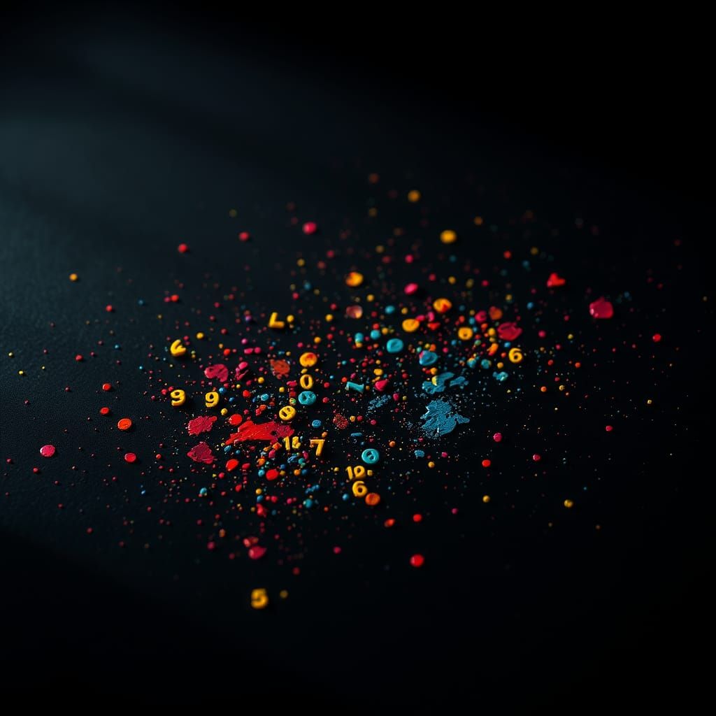 Vibrant Paint Splatters Obscure Numbers in Moody Light