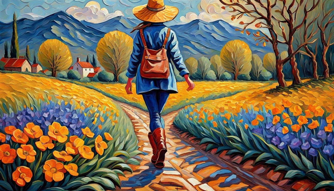 Vibrant Floral Portrait in Neo-Impressionist Style