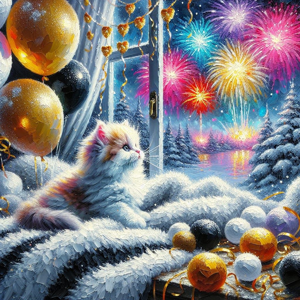 Vibrant New Year's Eve Party Scene in Impasto Style