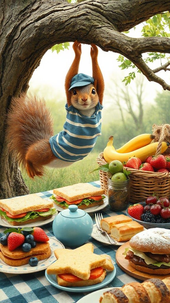 Mischievous Squirrel Eyes Picnic Feast