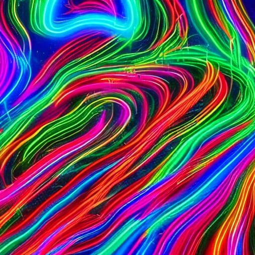 Woman with Rainbow Hair in Neon Nightclub Art