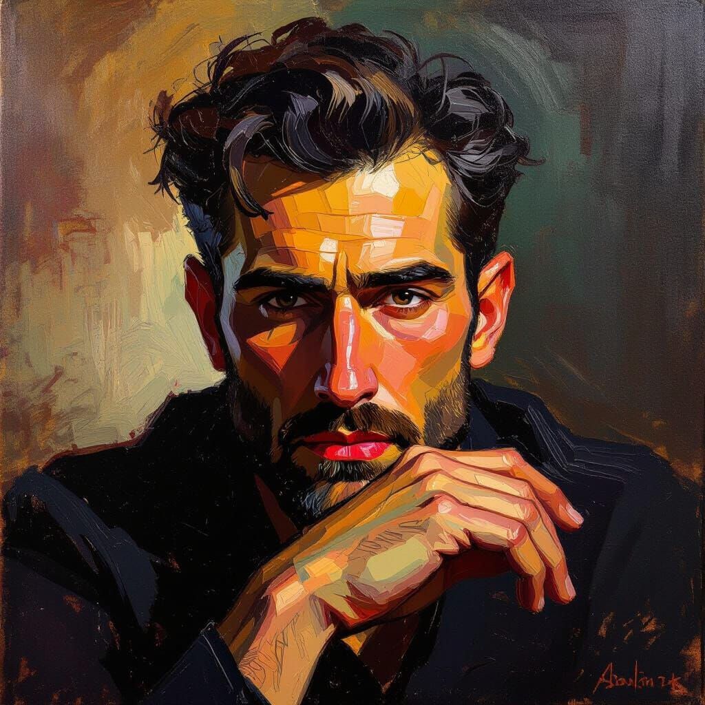 Introspective Portrait of Izaak Avagliano in Textured Oil