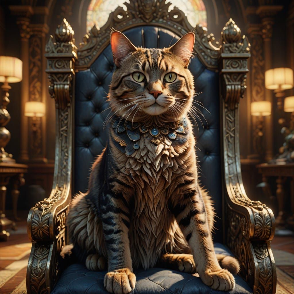 Majestic Feline Mona Lisa in Regal Throne