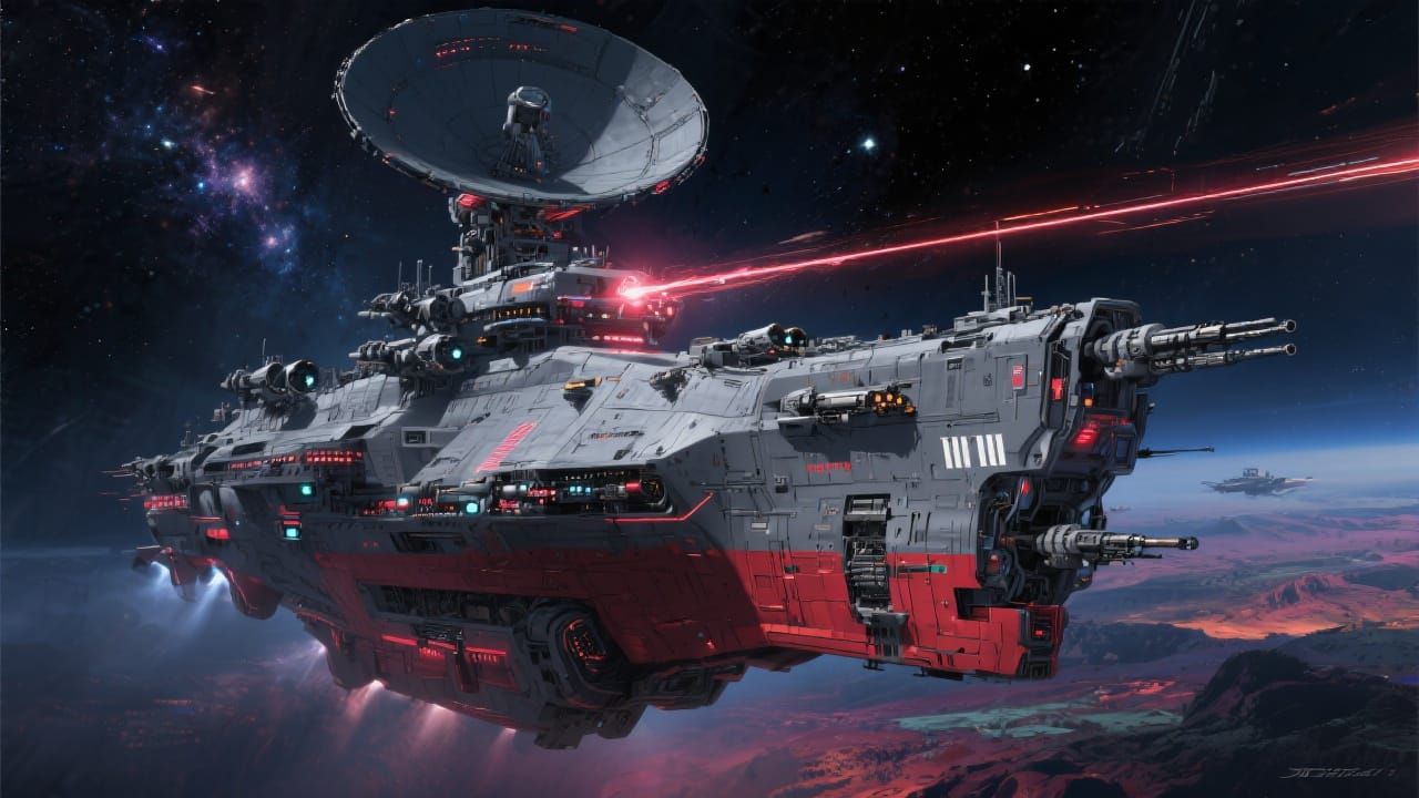 Futuristic Sci-Fi Dreadnought in Deep Space