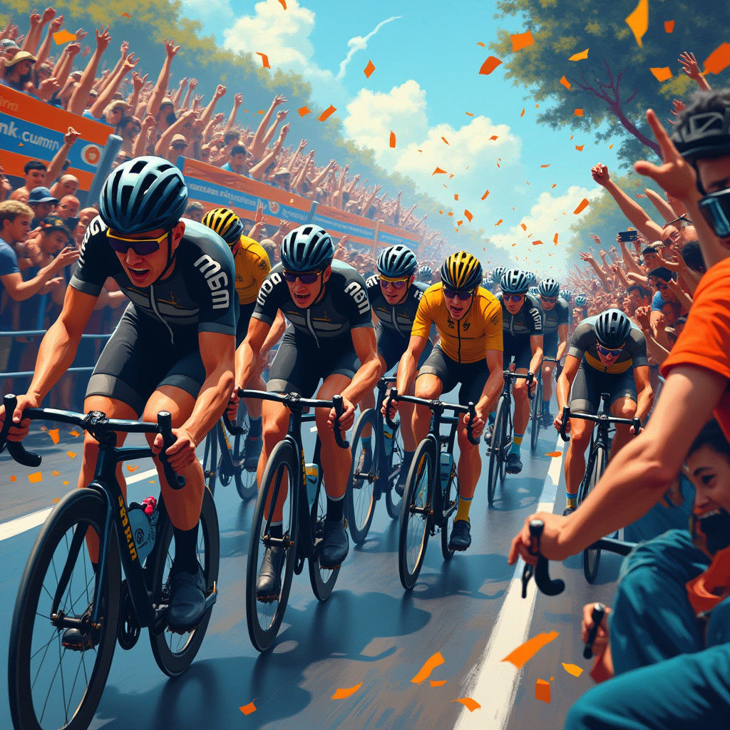 Peloton Cyclists Sprint Finish Line Painting