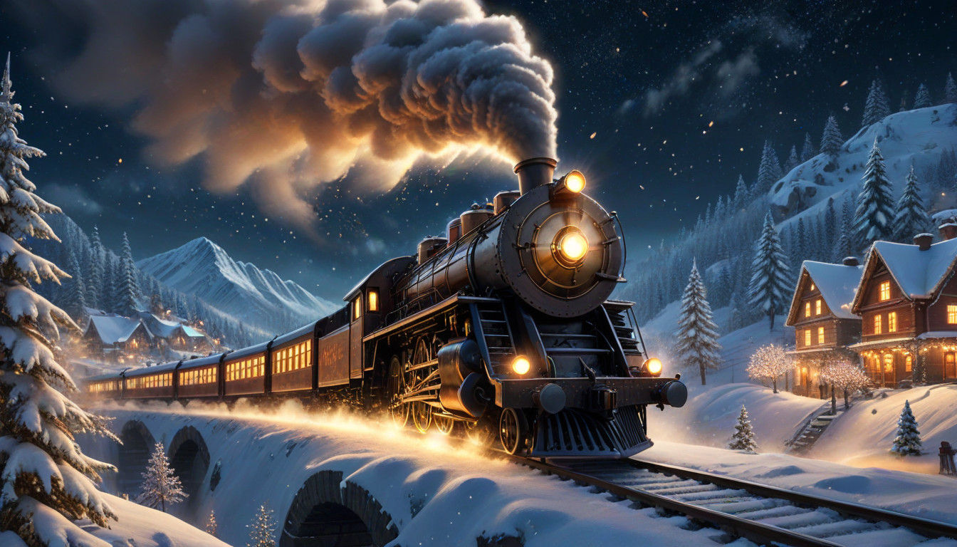 Magical Steam Train Soars Through Starry Night Sky