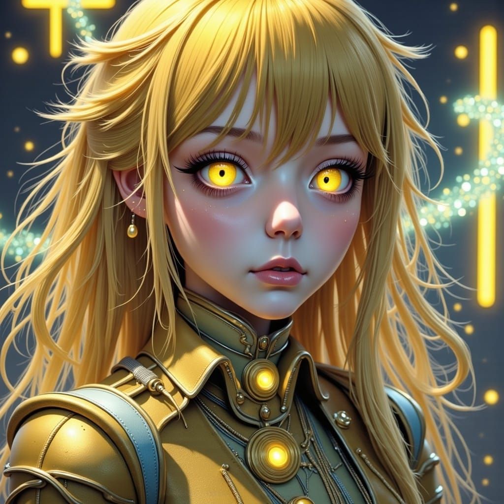 Alluring Metallic Figure in Electric Yellow Hues