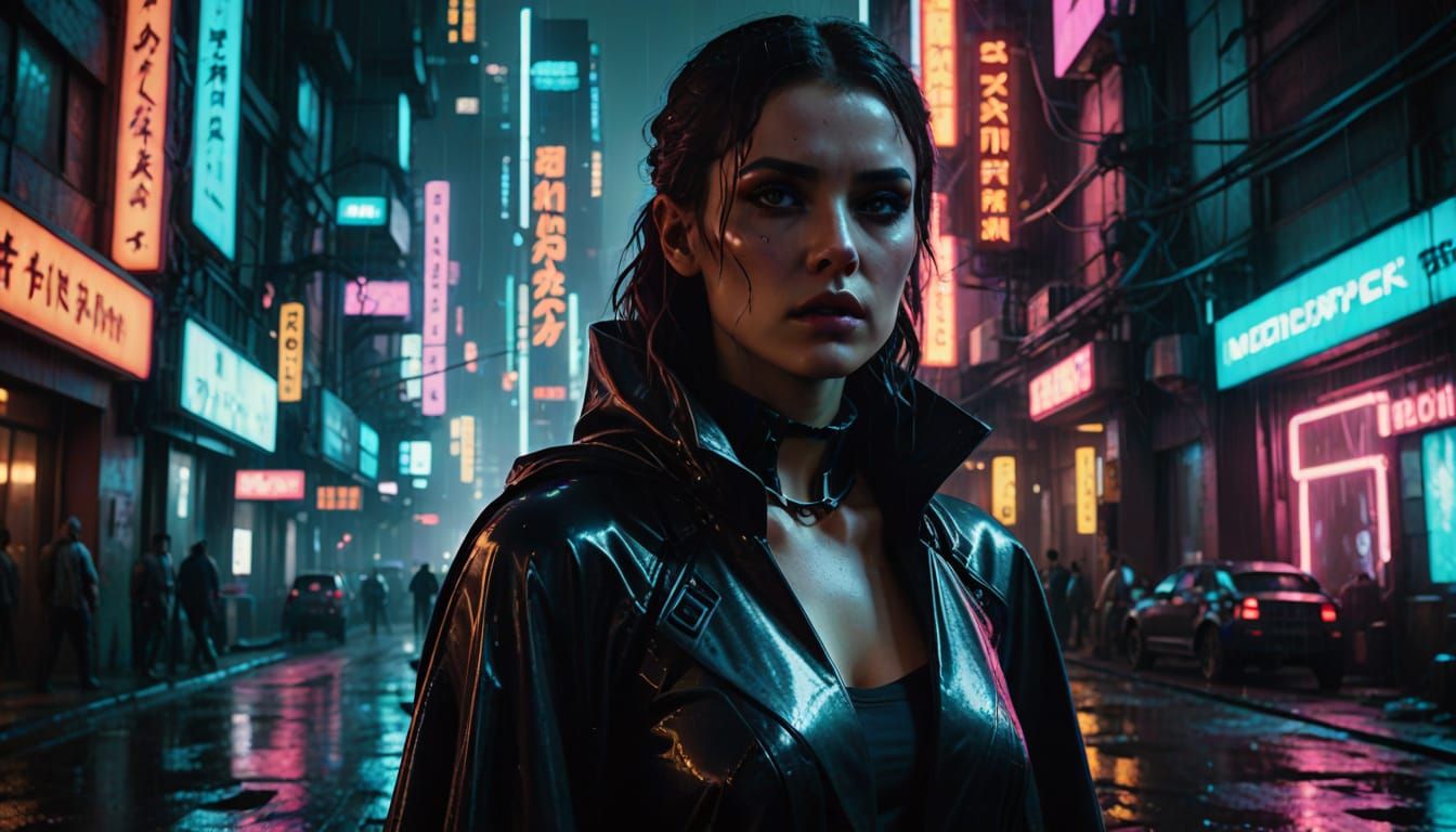 Stunning Woman in Neon Cyberpunk Metropolis