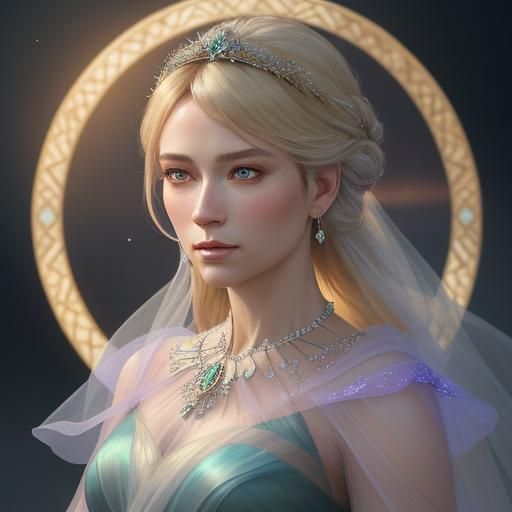 Ethereal Woman in Silk Dress, Hyperrealistic Digital Portrai...