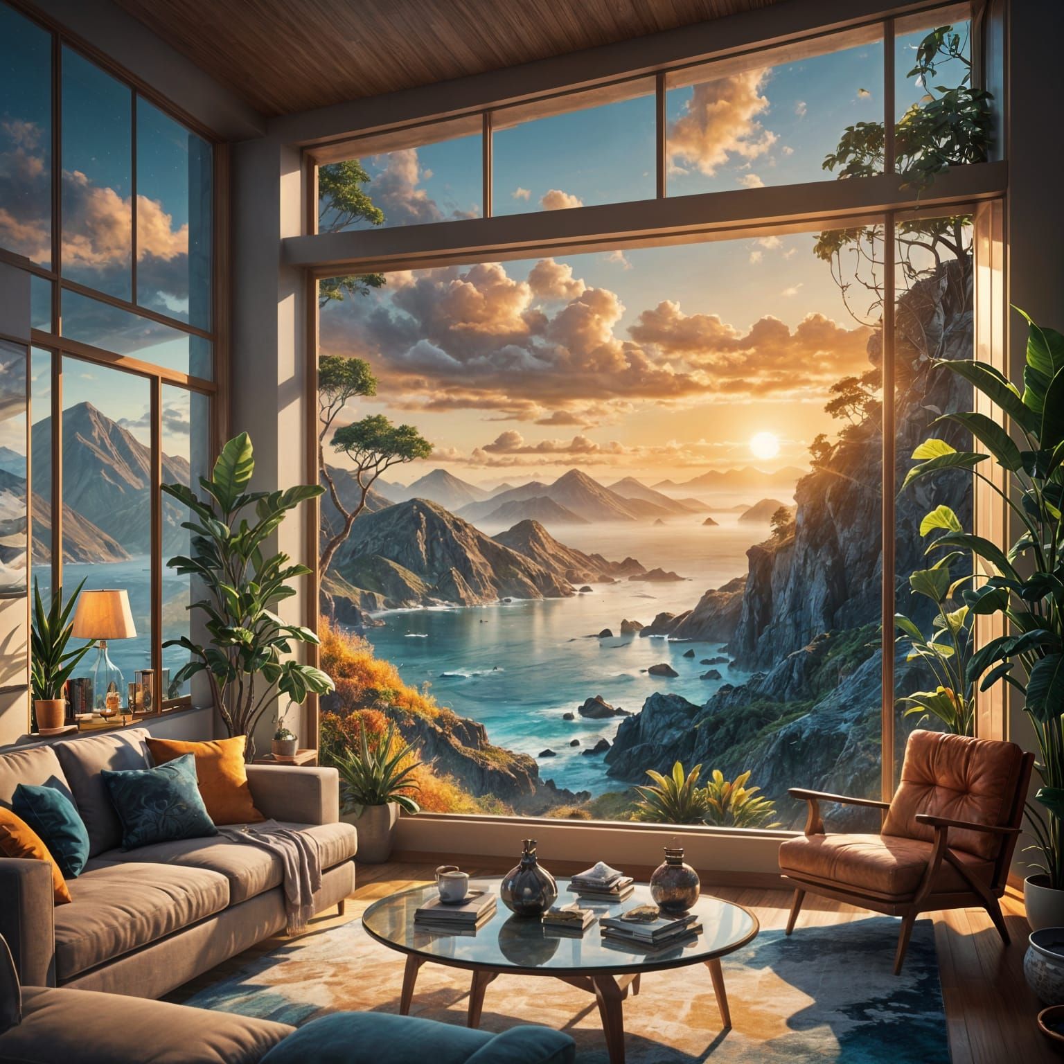 Ocean View Living Room in Detailed Matte Painting