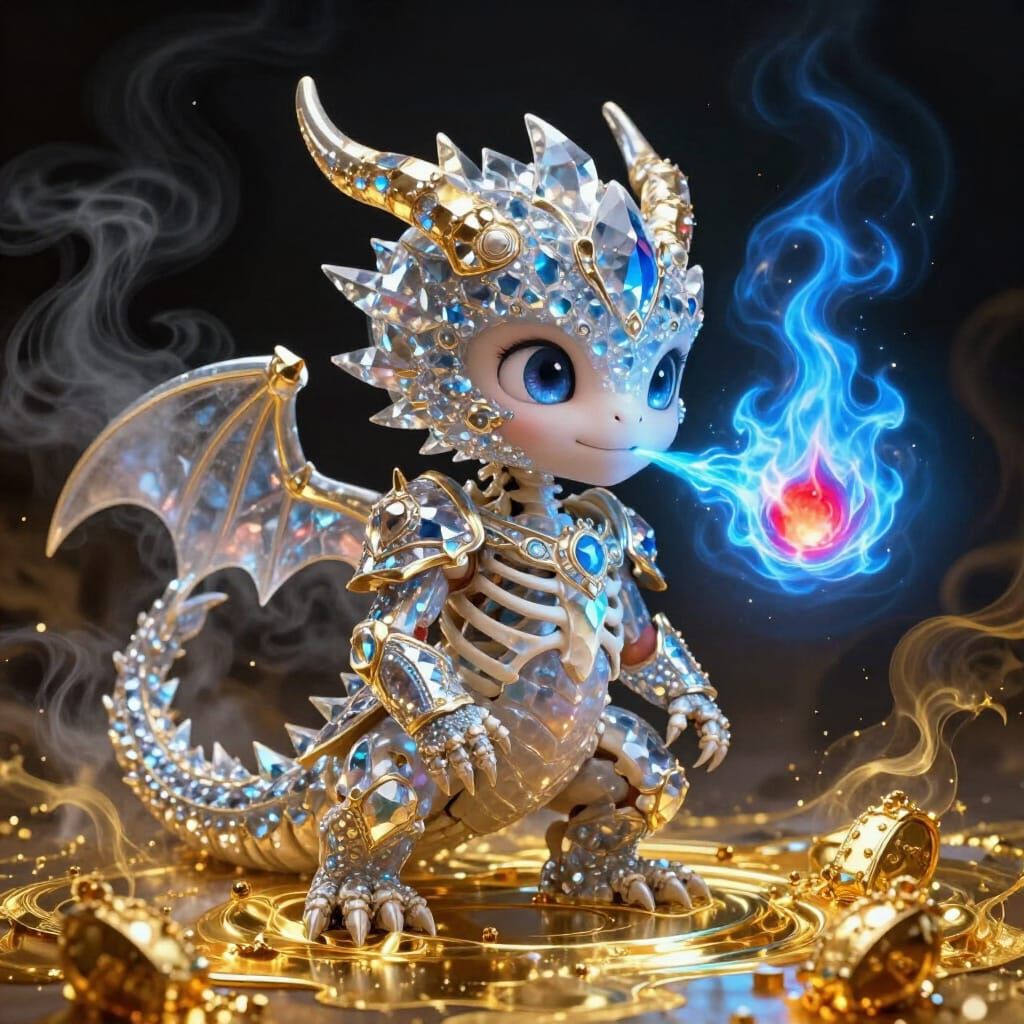 Crystal Armor Dragon Baby with Blue Flame and Black Fog