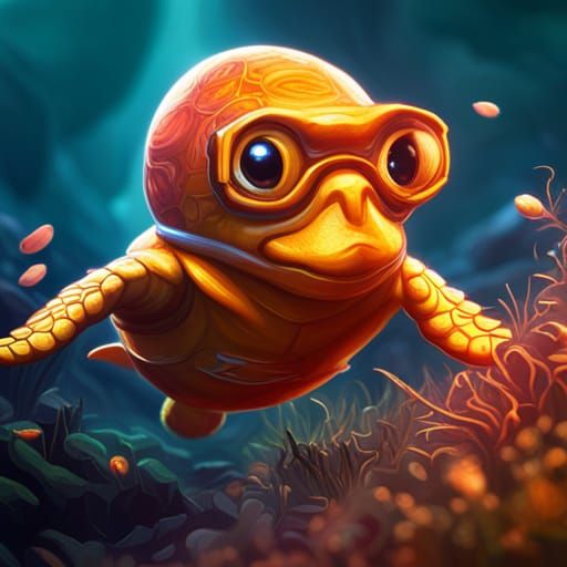 Cute Baby Turtle in Orange: Fantasy Concept Art