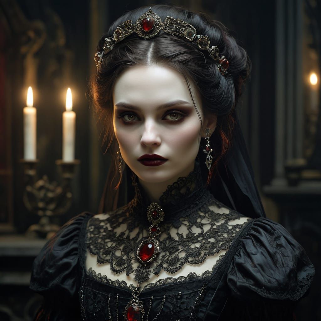 Victorian Vampire Goddess in Eerie Candlelight