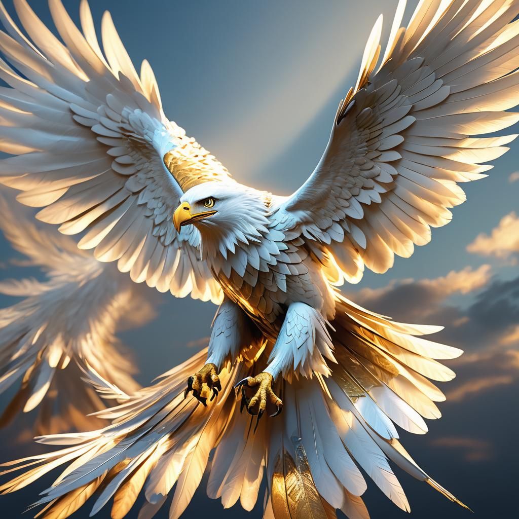 Majestic White Eagle Flight in Hyperreal Detail