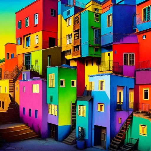 Vibrant Folk Art Village on Mountainside