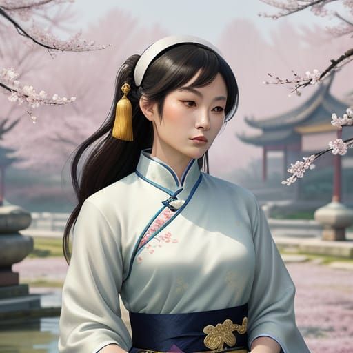 Elegant Chun Li in Traditional Chinese Garden