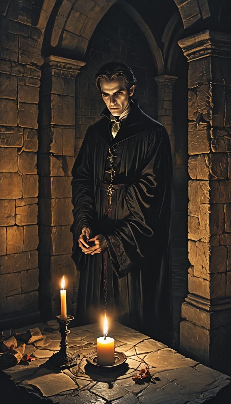 Gothic Vampire in Candlelight, Dark Academia Style