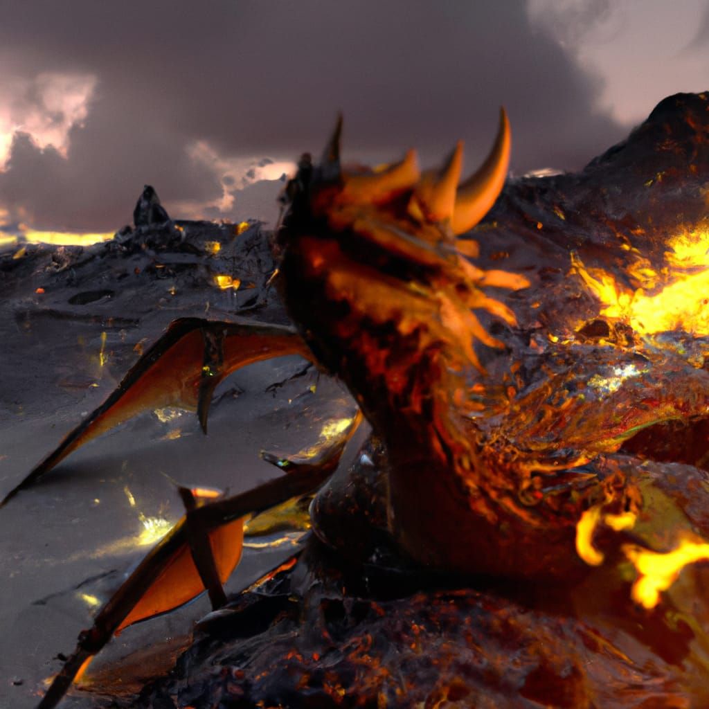 Resting Fire Dragon in Volcano: Hyper-Realistic 4K