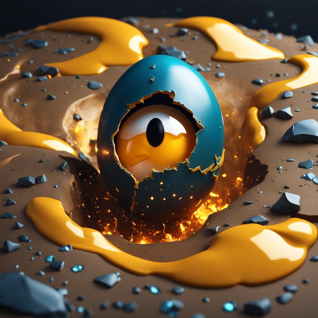 Cartoon Egg with Yolk Eyes: Detailed Matte Painting