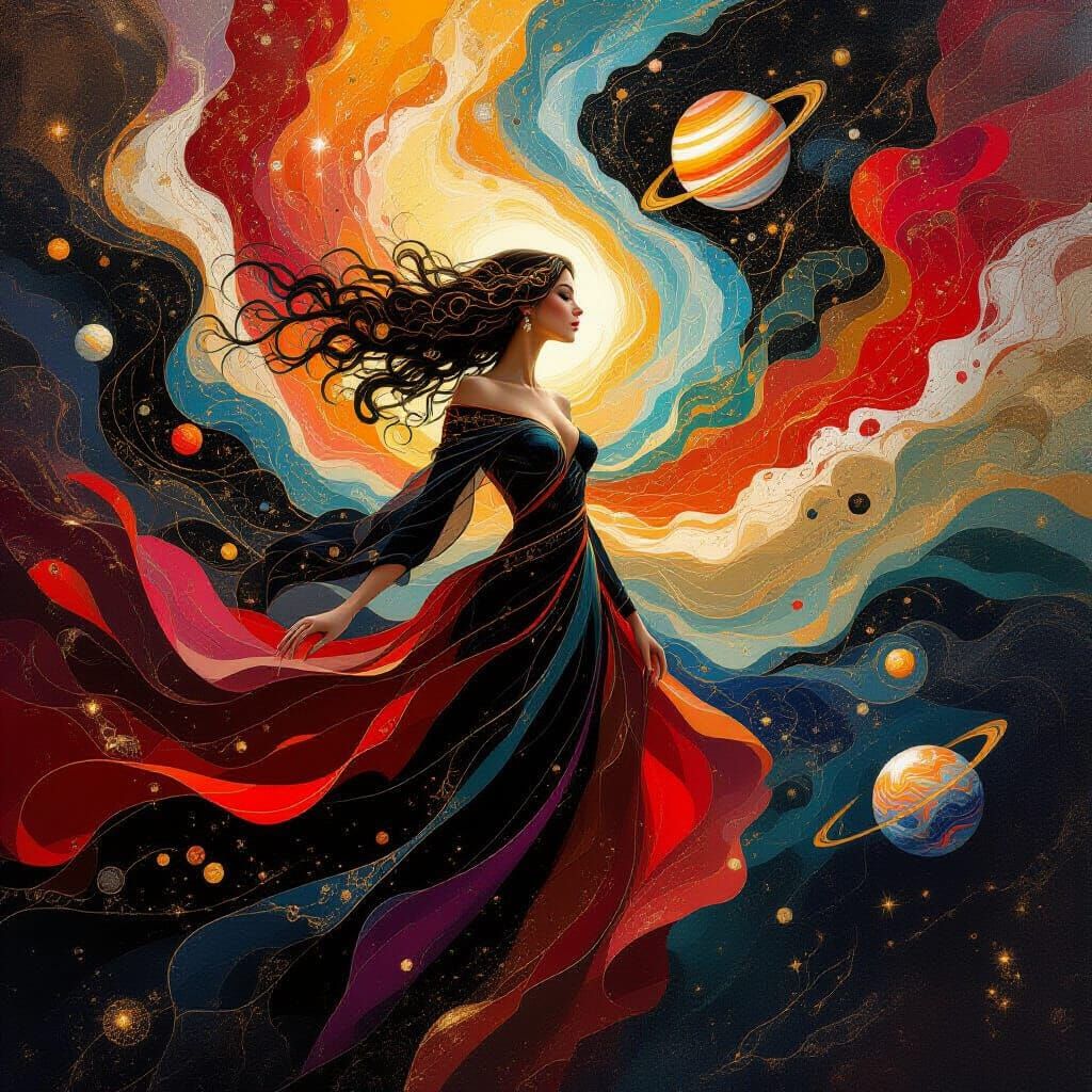 Cosmic Woman in an Abstract Galaxy