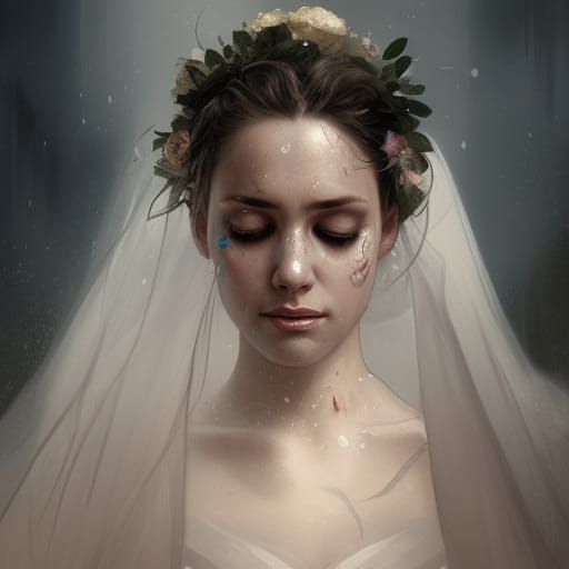 Crying Bride Portrait in Hyperdetailed Style
