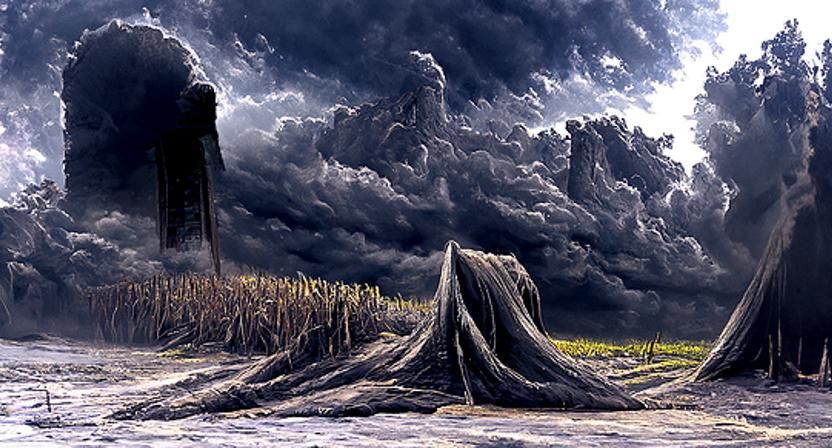 Eerie Cornfield Tornado: Dystopian Artscape