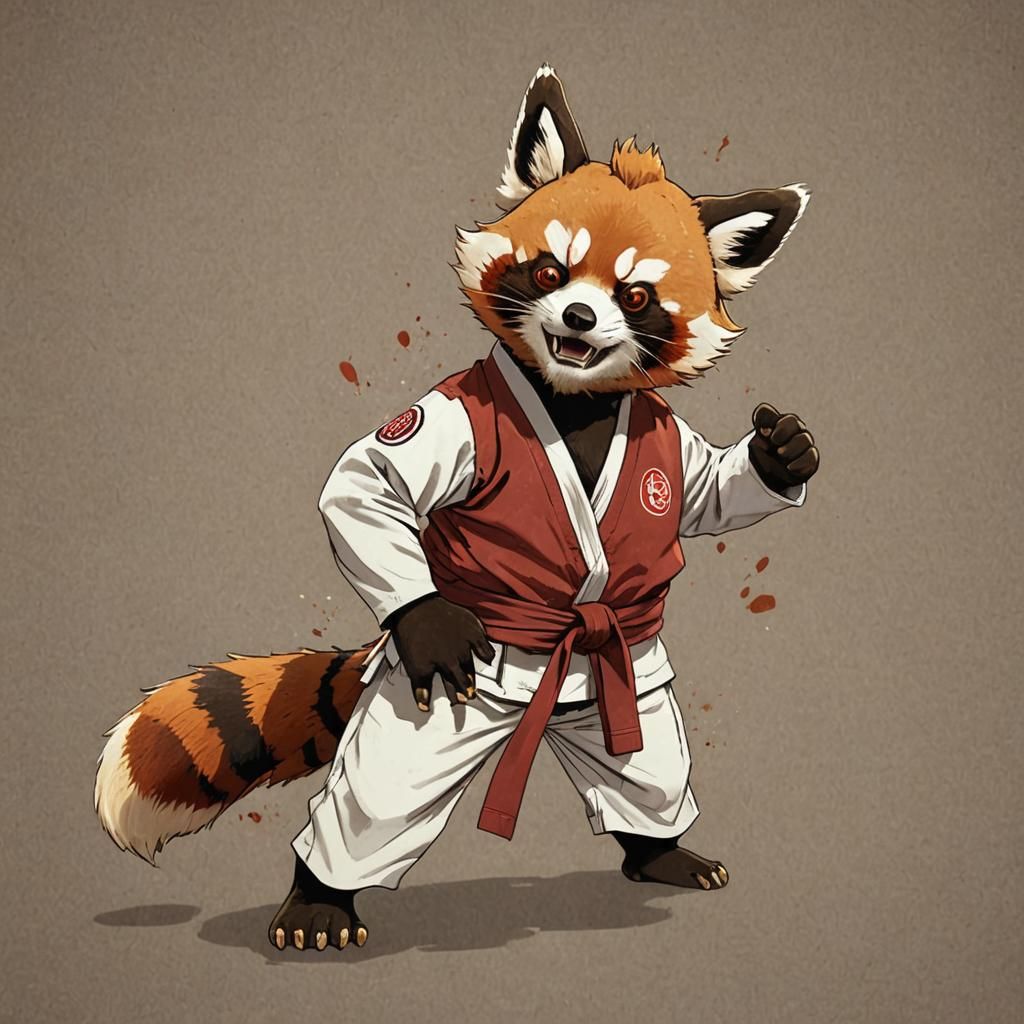 Anime Red Panda Judo Master in Studio Trigger Style