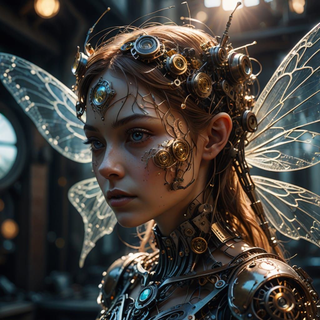 Mechanical Fairy in Hyperreal Horror Style