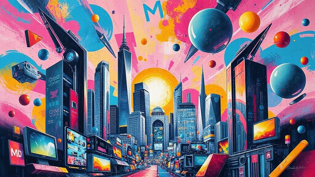 Surreal Futuristic Metropolis in Vibrant, Swirling Colors