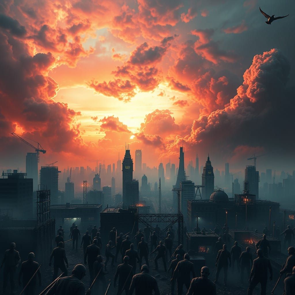 Dystopian Cityscape Under Ominous Skies, in Unreal Engine 5...