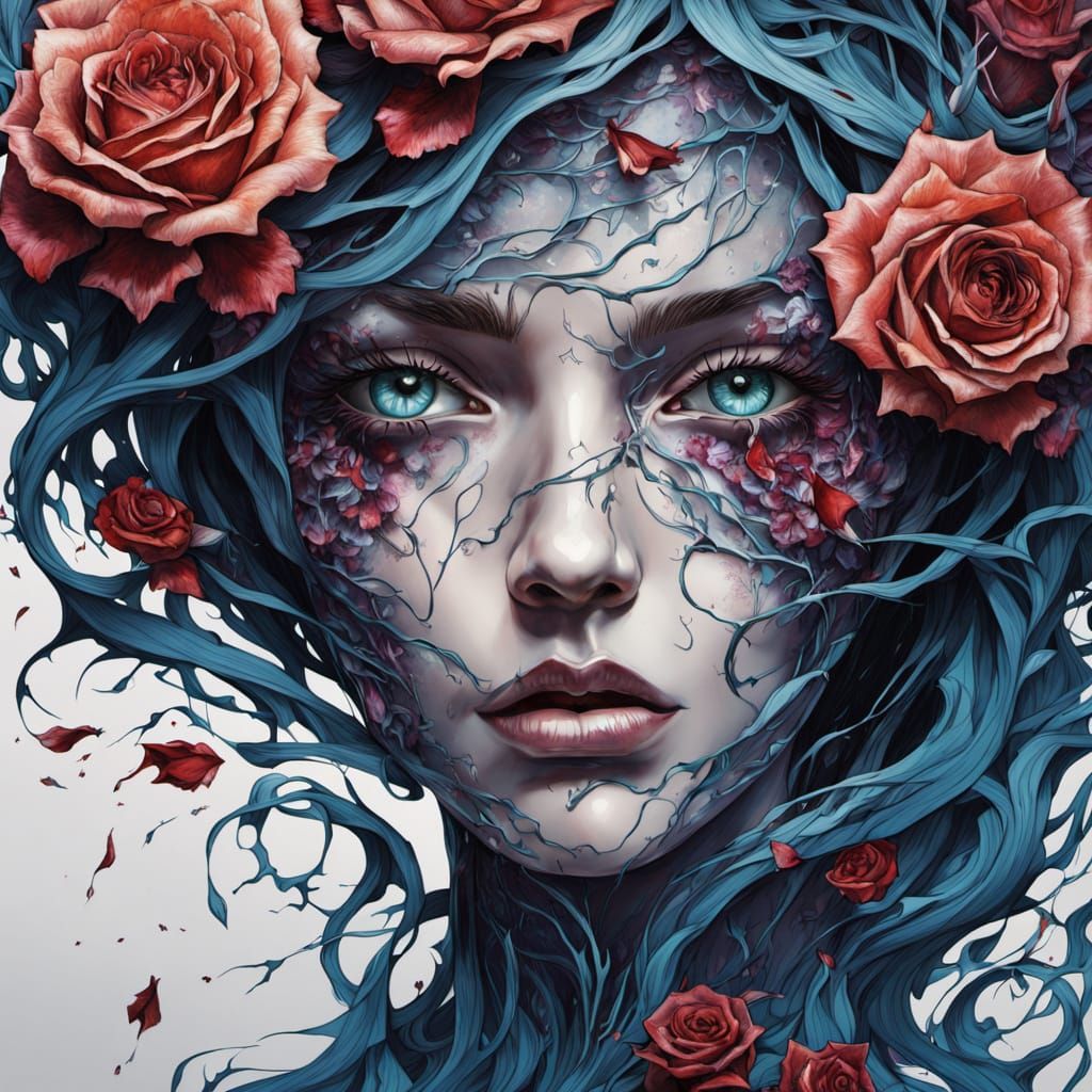 Surreal Portrait: Fractured Woman, Love & Hate