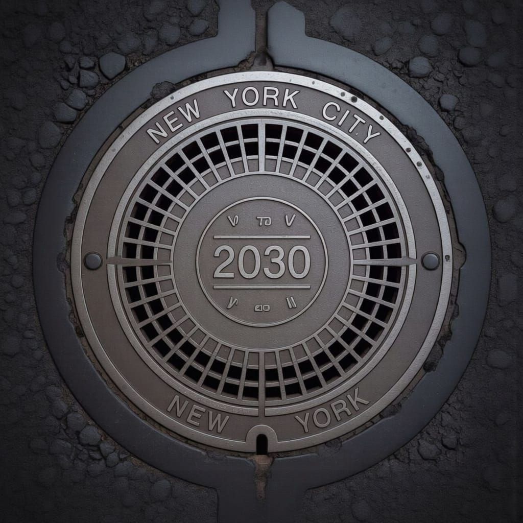 NYC Manhole Cover in 2030: Realistic Street Detail