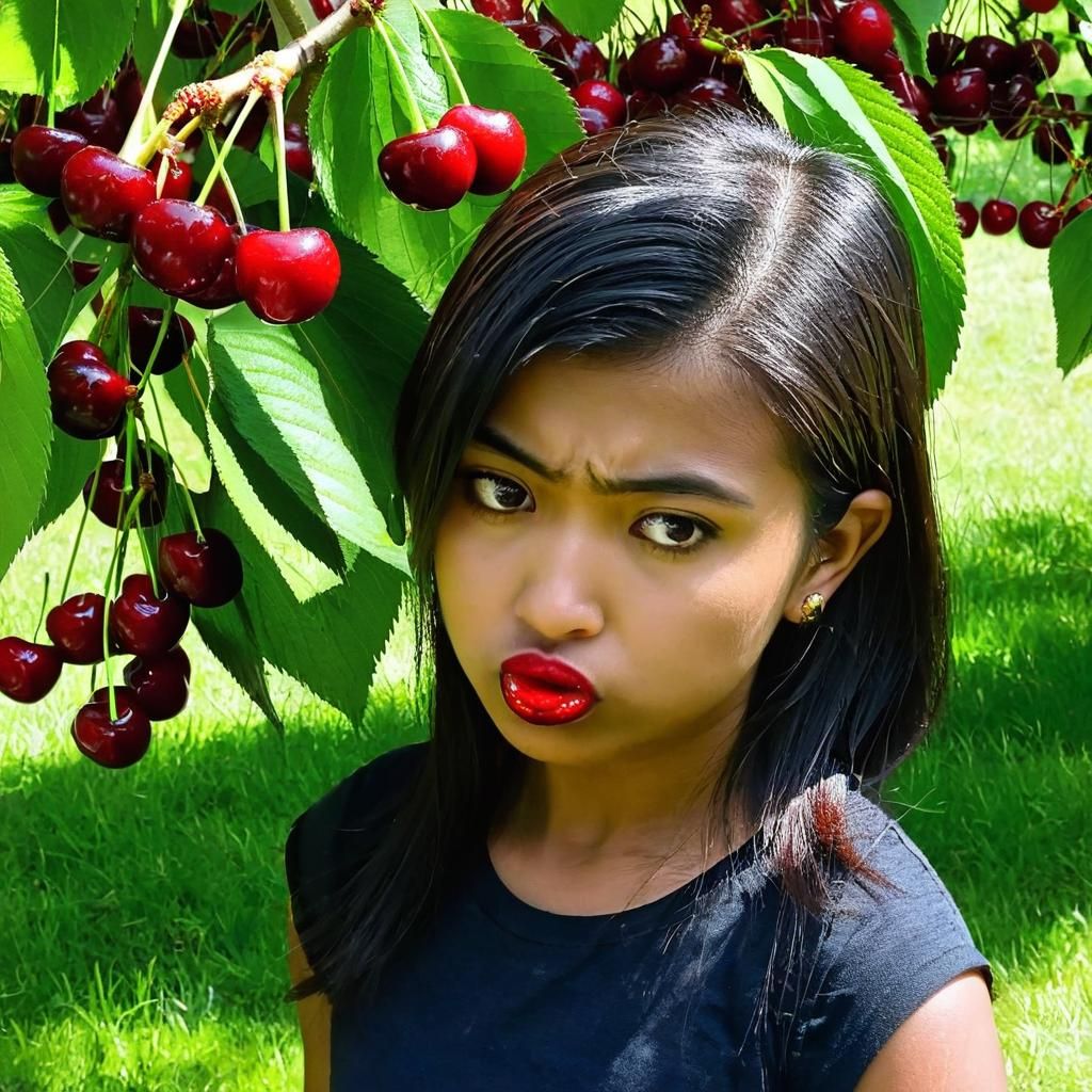 Girl Pouts for More Cherries