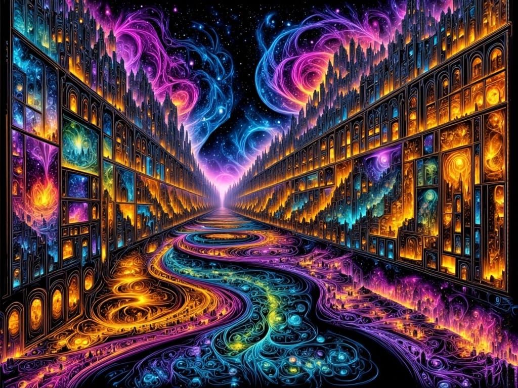 Neon Cityscape Pathway in Digital Art Style