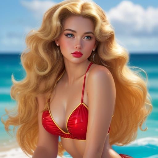 Hyperrealistic Pin-Up Beauty in Red Bikini
