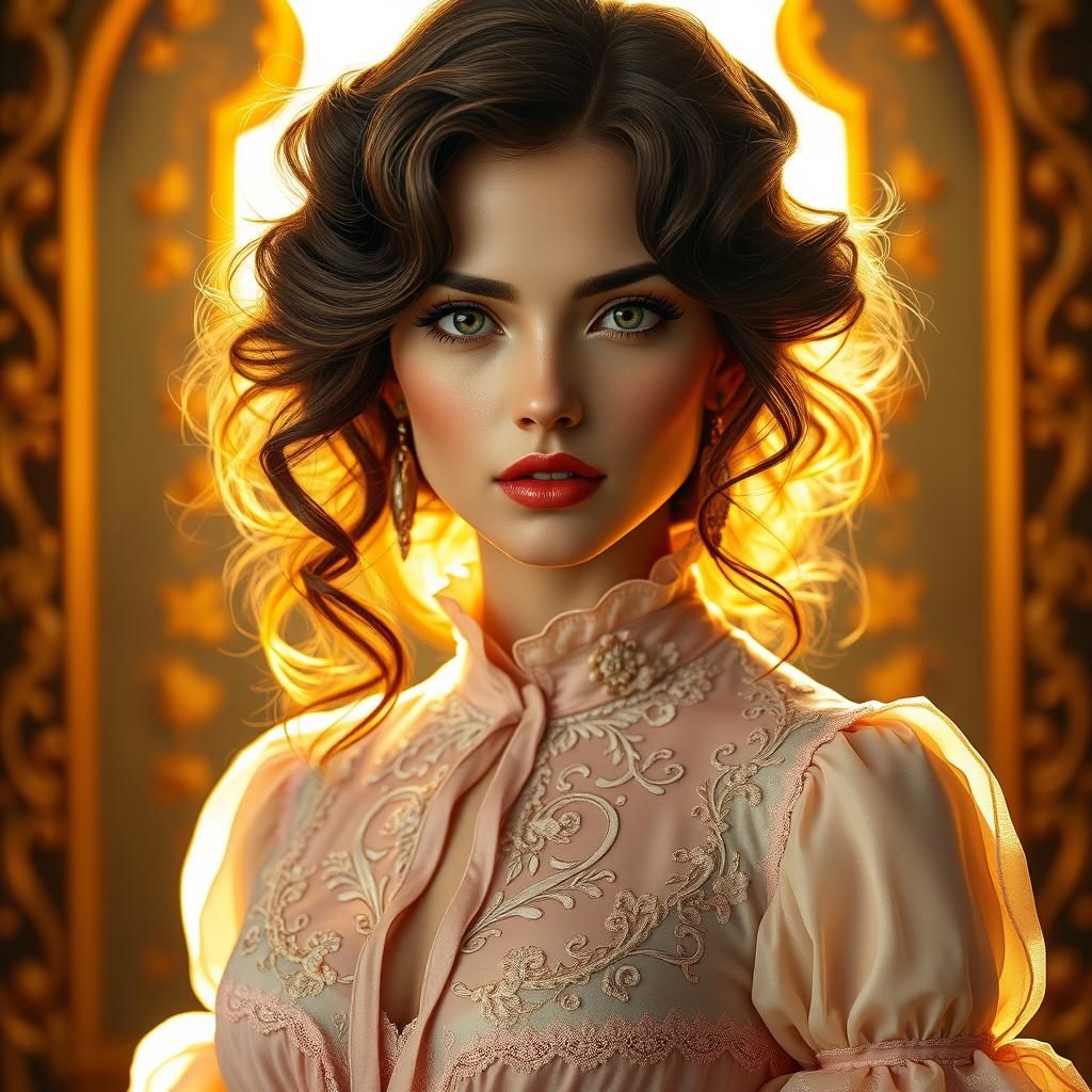Victorian Beauty Portrait in Art Nouveau Style