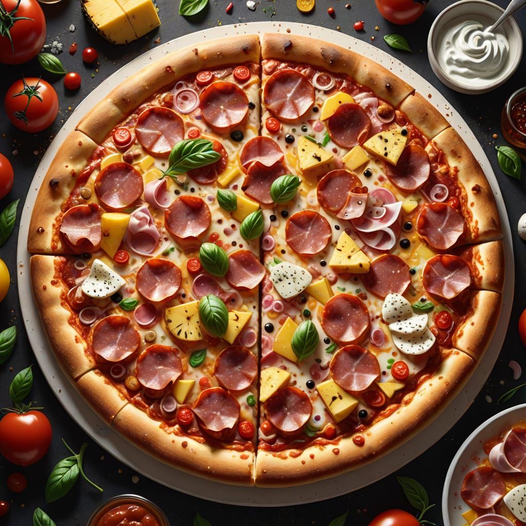 Delicious Pizza with Pineapple: Hyper-Realistic Digital Art