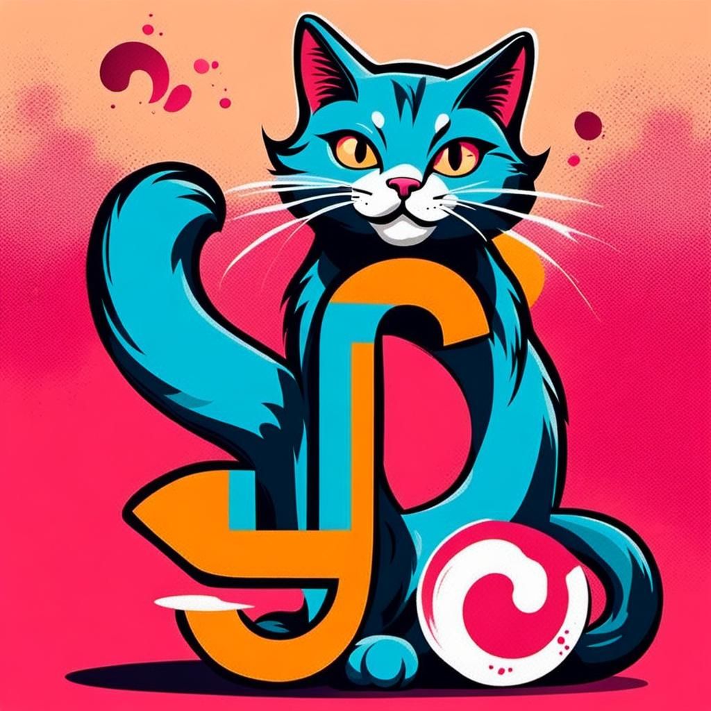 Fluffy Cat Tail as @ Symbol in Pop Art Style
