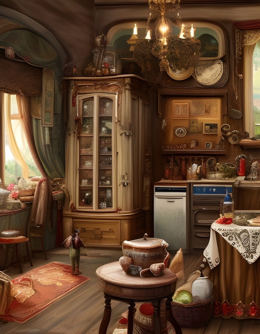 Tuscan Kitchen Interior with Detailed Household Items