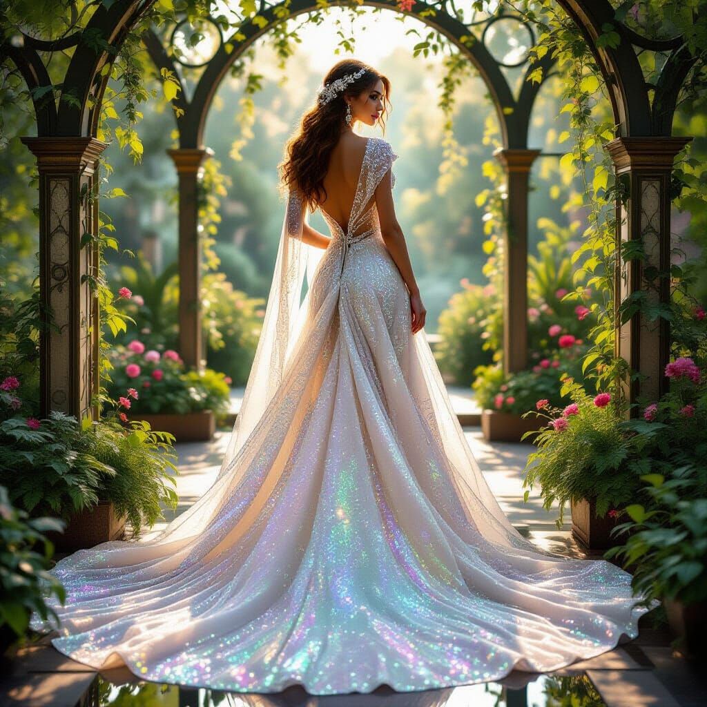 Art Nouveau Sequined Gown Inspired by Pre-Raphaelite Art