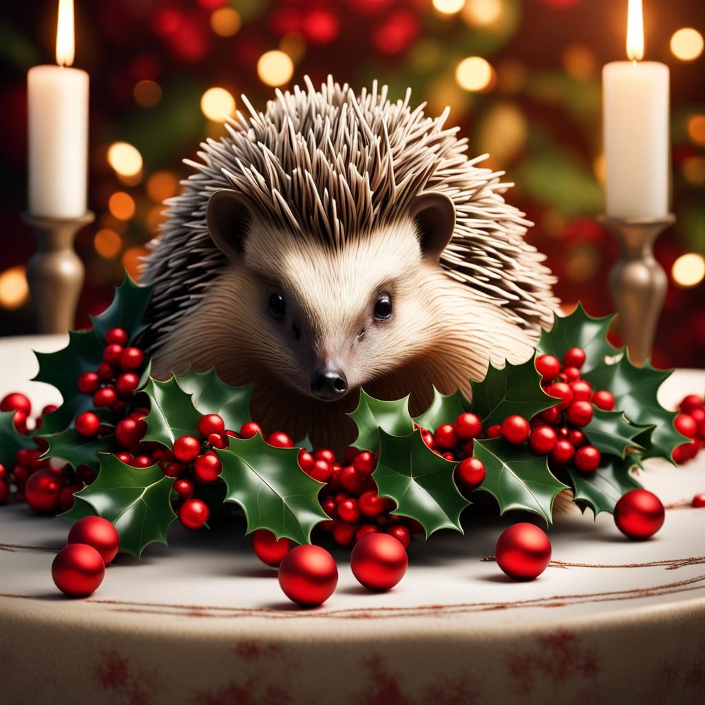 Hedgehog Hides in Holly Christmas Centerpiece