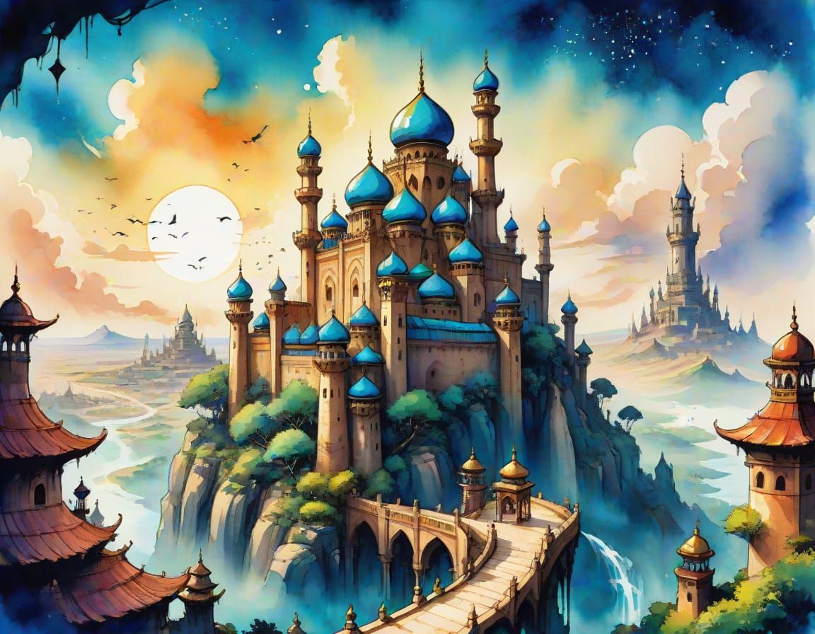 Aromatic Middle Eastern Kingdoms in Whimsical Watercolor Sty...