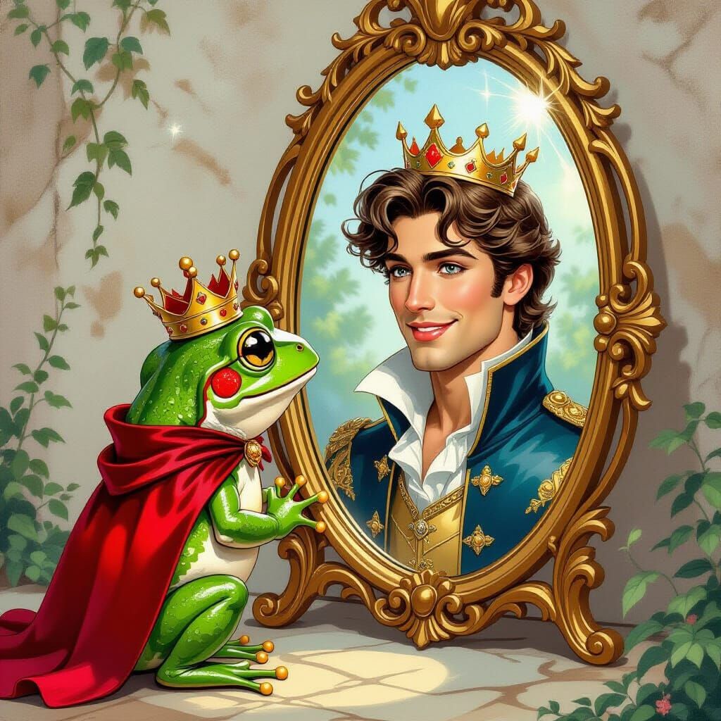 Frog Prince Reflected in Golden Mirror