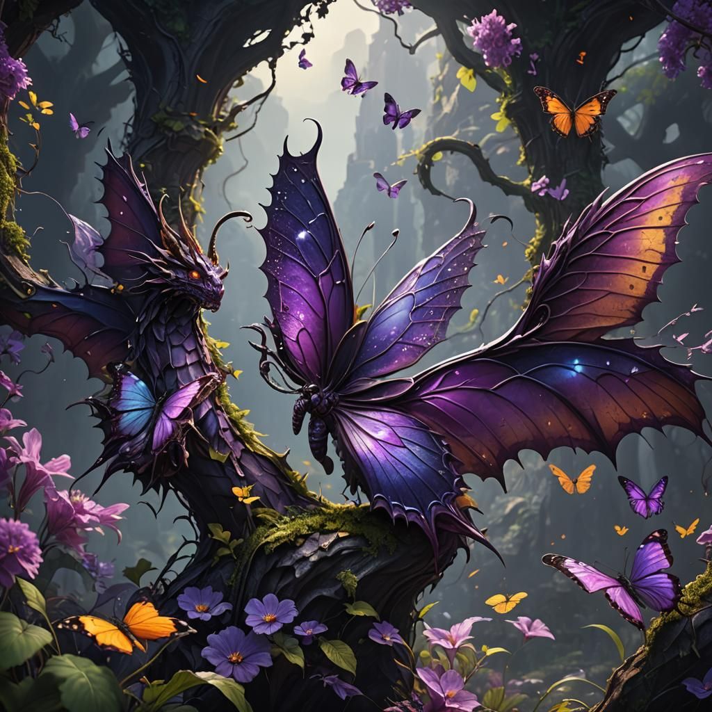 Purple Dragon Butterfly Fantasy Concept Art