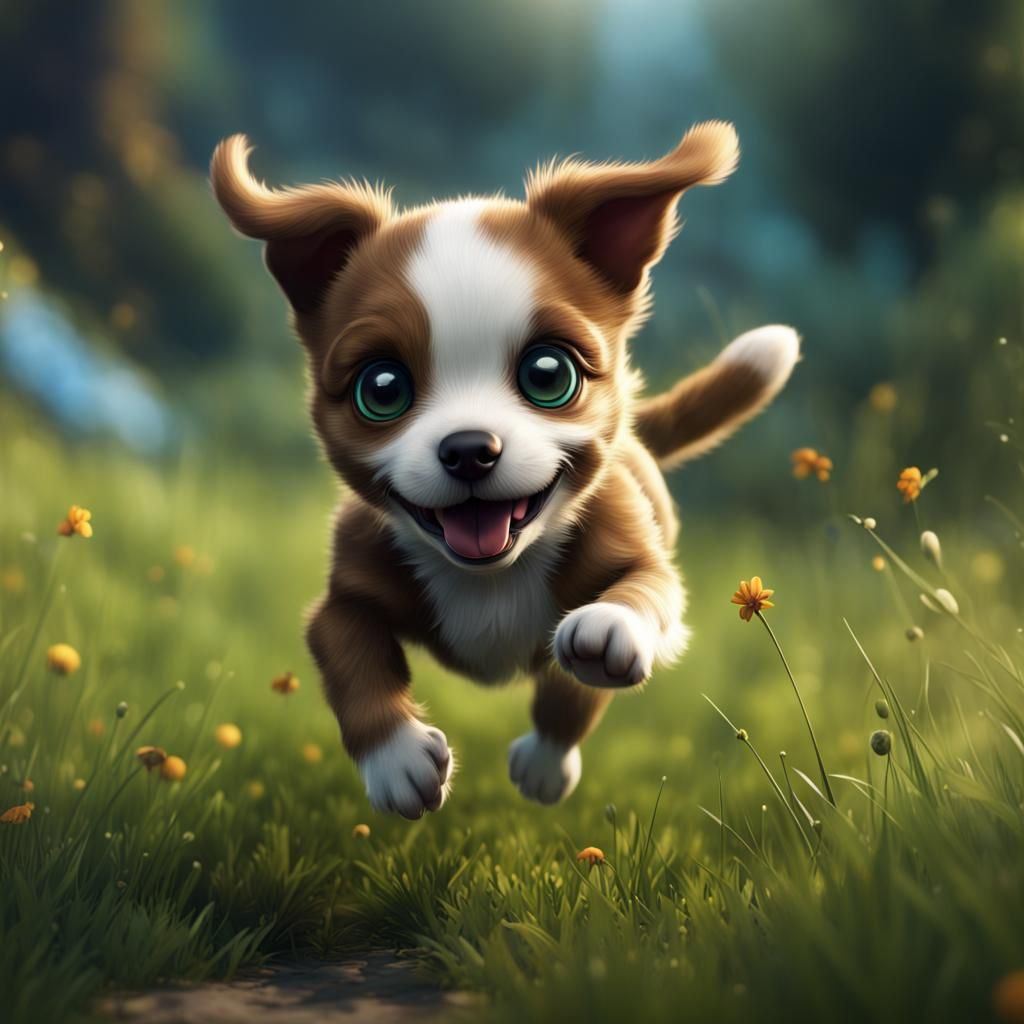 Adorable Puppy Running: Detailed Matte Painting
