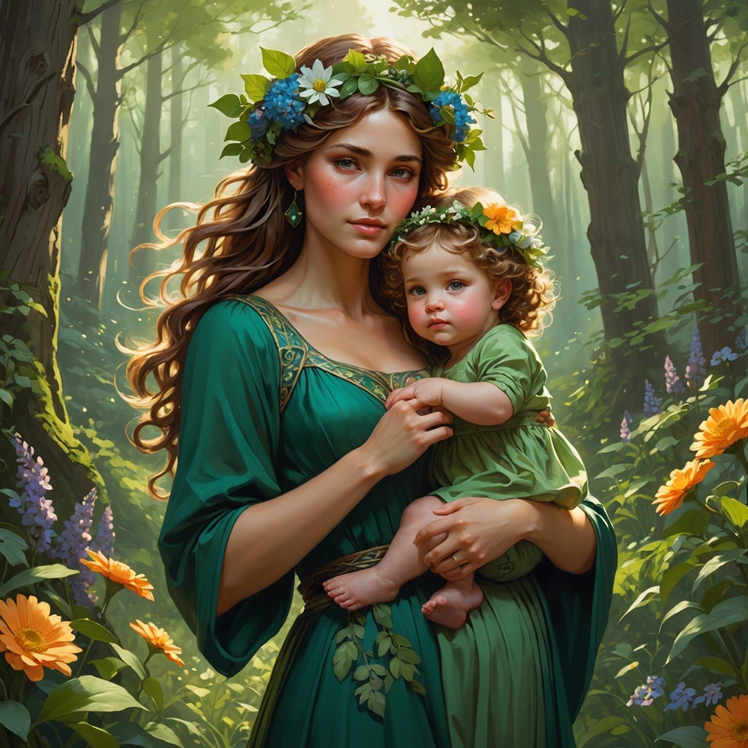 Mother Nature Portrait in Summer Forest, Detailed 8K